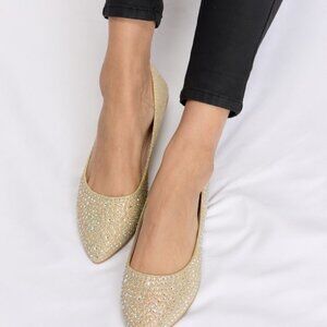 Rhinestone Point Toe Flat Slip-Ons